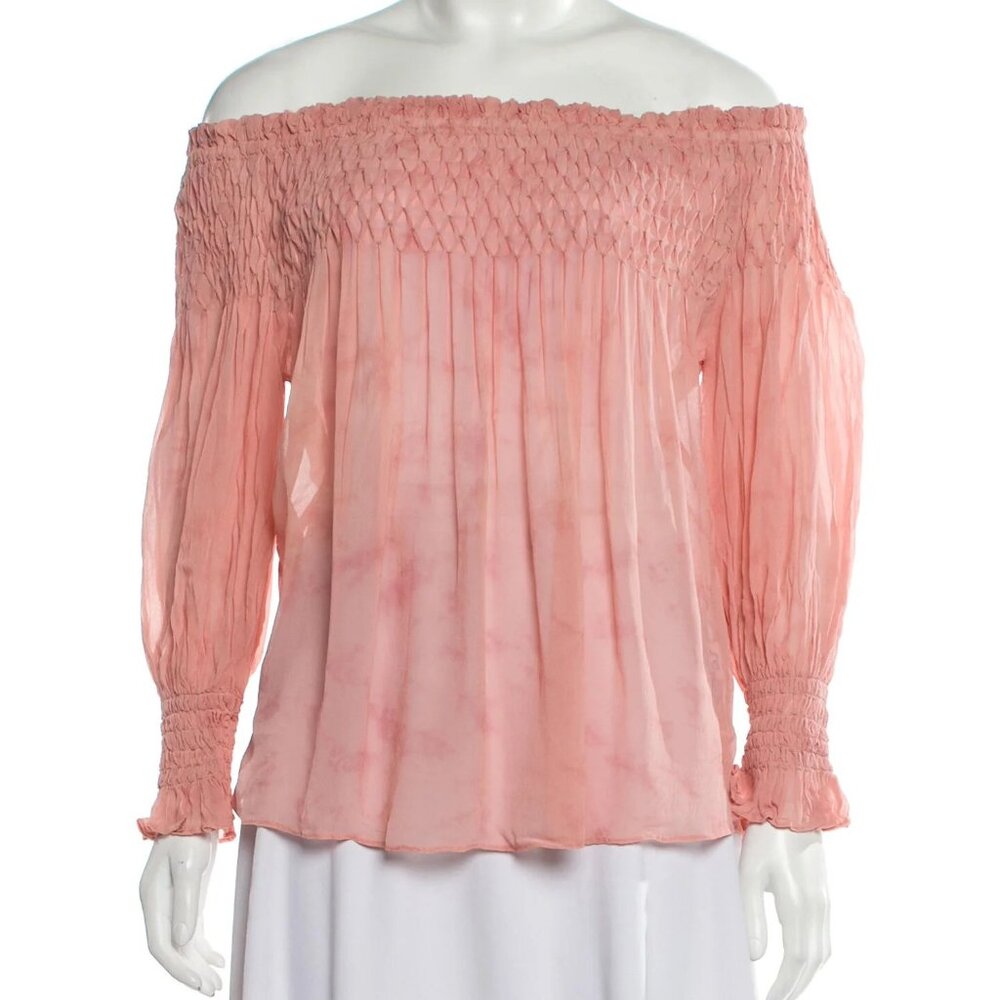 LoveShackFancy Off-The-Shoulder Long Sleeve Blouse, Size: XS